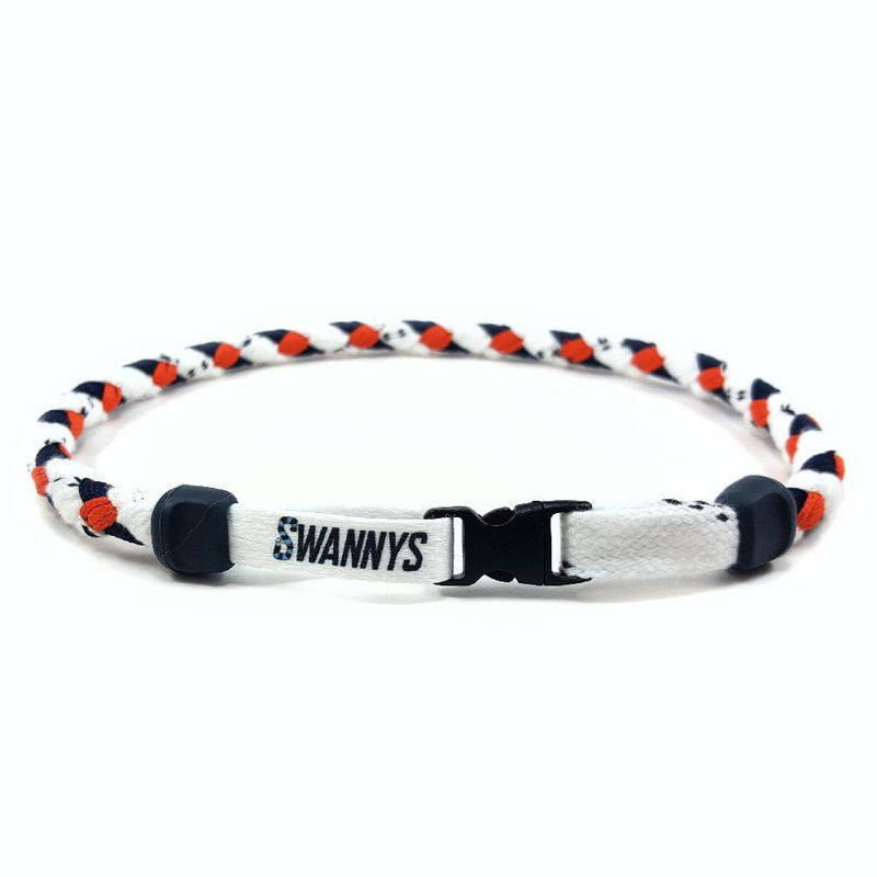 Hockey Lace Necklace - White, Navy Blue and Orange by Swannys