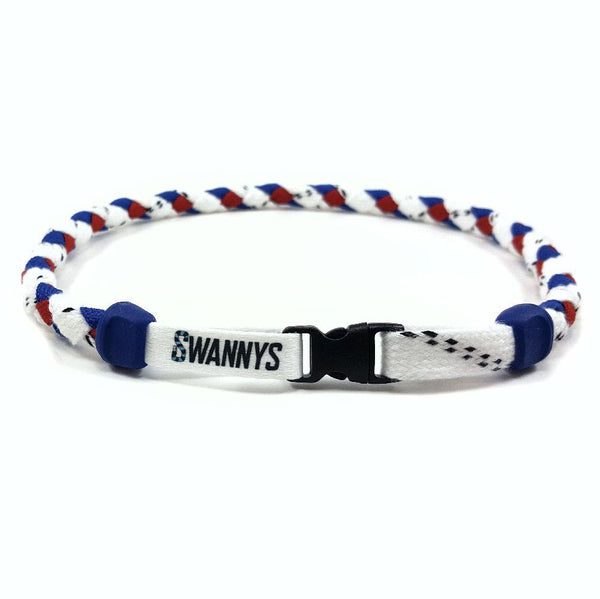 Hockey Lace Necklace - White, Royal Blue and Red by Swannys