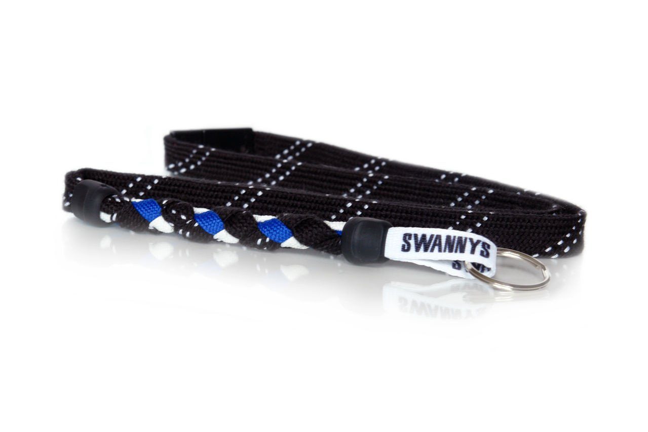 Black, Royal Blue and White Hockey Lanyard - Swannys