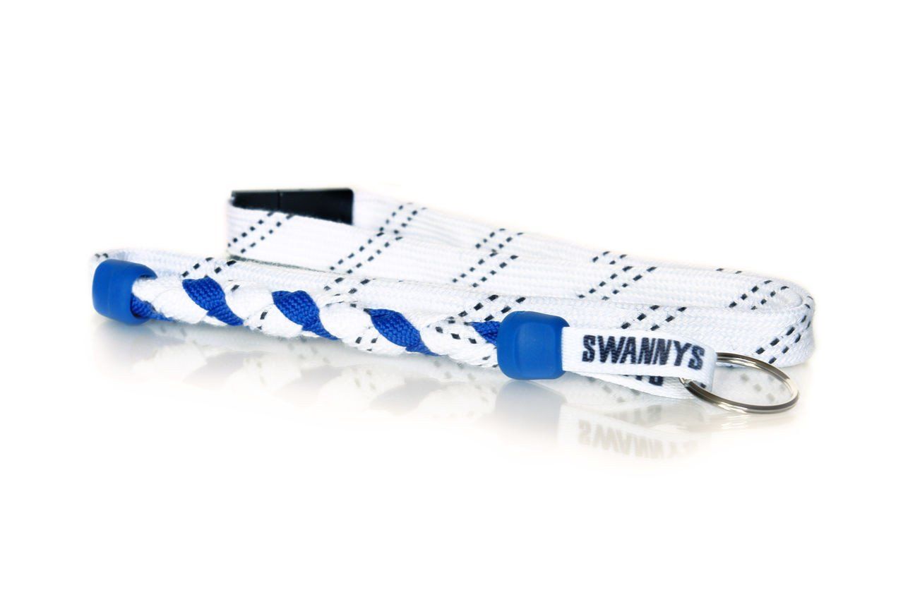 White and Royal Blue Hockey Lanyard - Swannys