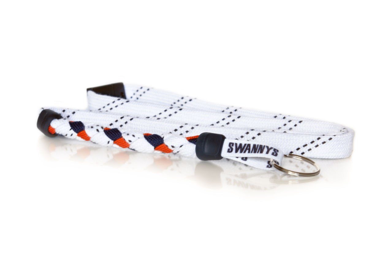 White, Navy Blue and Orange Hockey Lanyard - Swannys