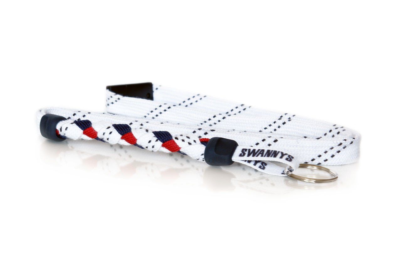 White, Navy Blue and Red Hockey Lanyard - Swannys