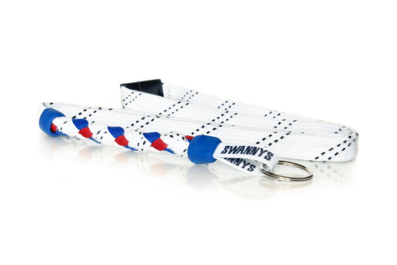 White, Royal Blue and Red Hockey Lanyard - Swannys