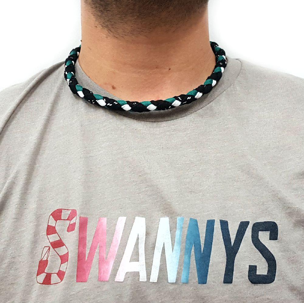 Hockey Lace Necklace - Black, Kelly Green and White by Swannys