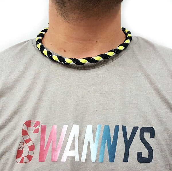 Hockey Lace Necklace - Black, Neon Yellow and White by Swannys