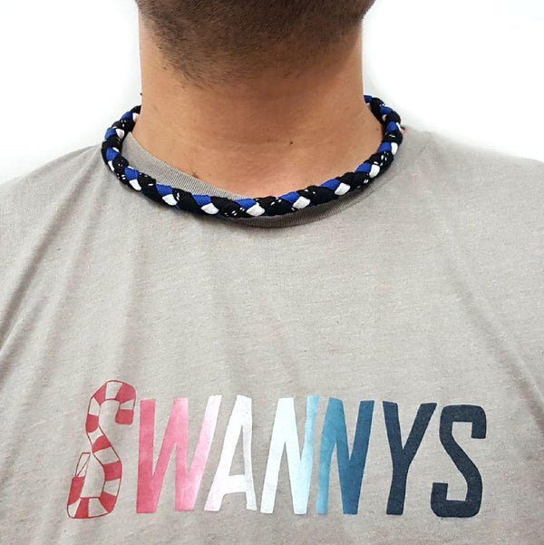 Hockey Lace Necklace - Black, Royal Blue and White by Swannys