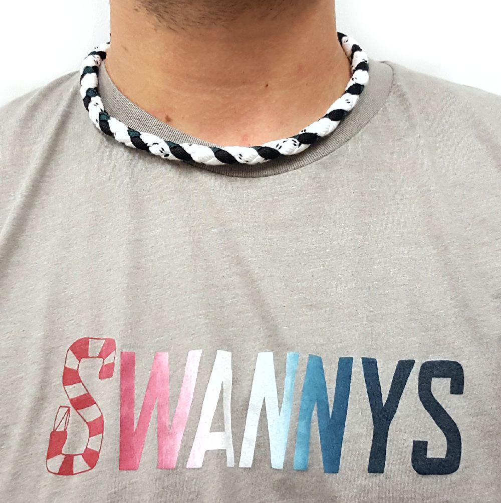 Hockey Lace Necklace - White, Black and Forest Green by Swannys