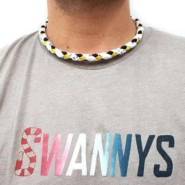 Hockey Lace Necklace - White, Black and Gold by Swannys