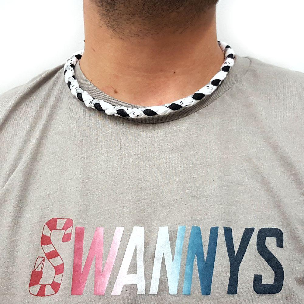 Hockey Lace Necklace - White, Black and Gray by Swannys
