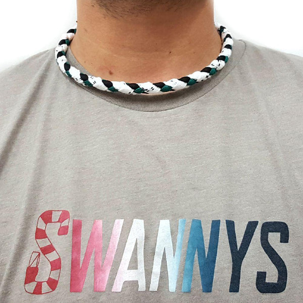 Hockey Lace Necklace - White, Black and Kelly Green by Swannys