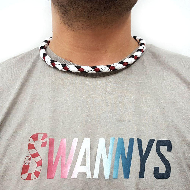 Hockey Lace Necklace - White, Black and Maroon by Swannys