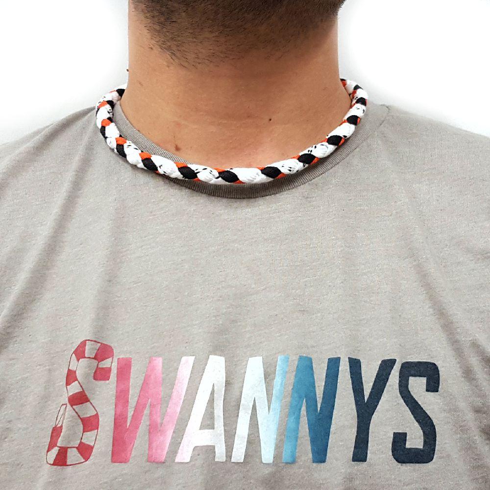 Hockey Lace Necklace - White, Black and Orange by Swannys