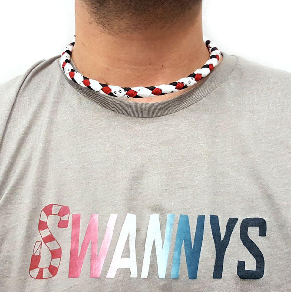 Hockey Lace Necklace - White, Black and Red by Swannys