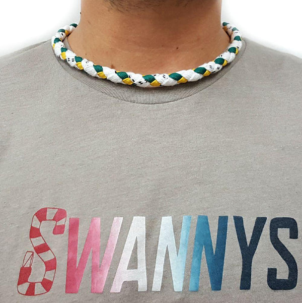 Hockey Lace Necklace - White, Kelly Green and Gold by Swannys