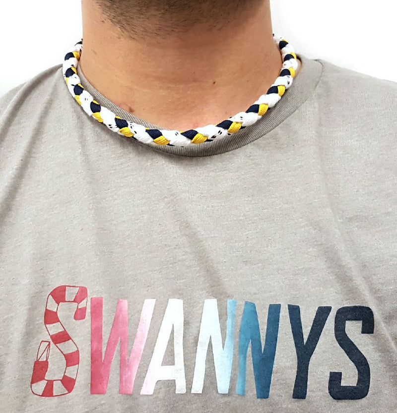 Hockey Lace Necklace - White, Navy Blue and Gold by Swannys