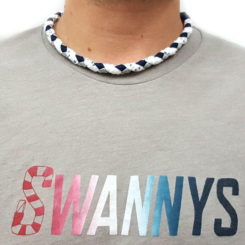Hockey Lace Necklace - White, Navy Blue and Gray by Swannys