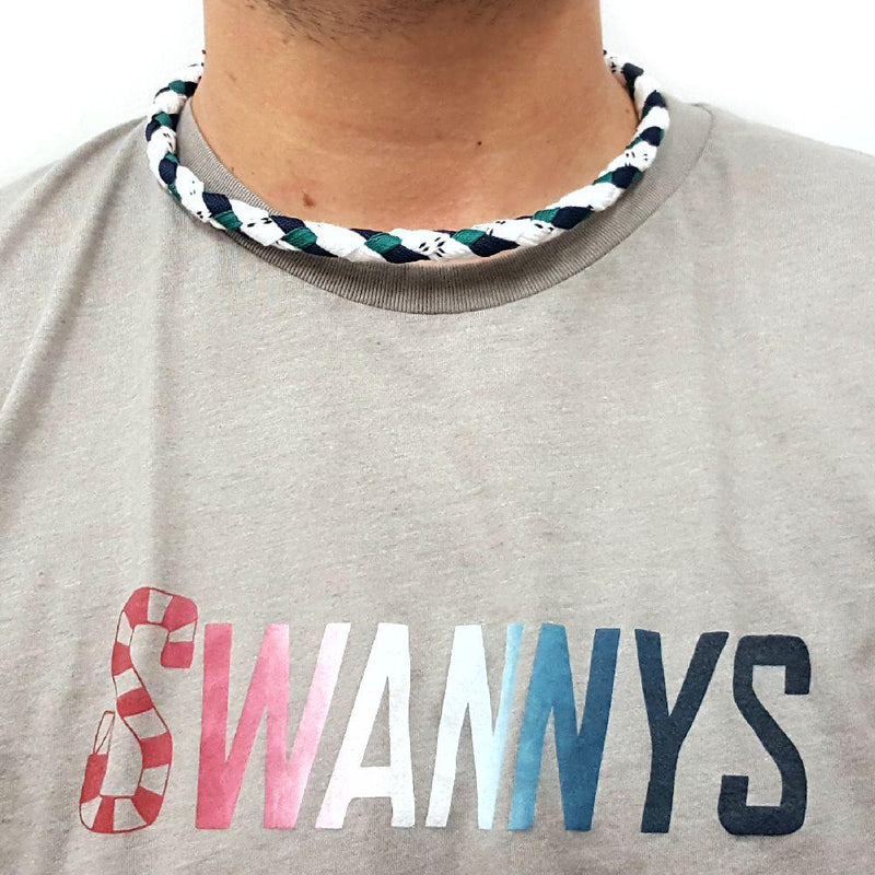 Hockey Lace Necklace - White, Navy Blue and Kelly Green by Swannys