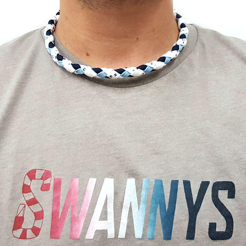 Hockey Lace Necklace - White, Navy Blue and Light Blue by Swannys
