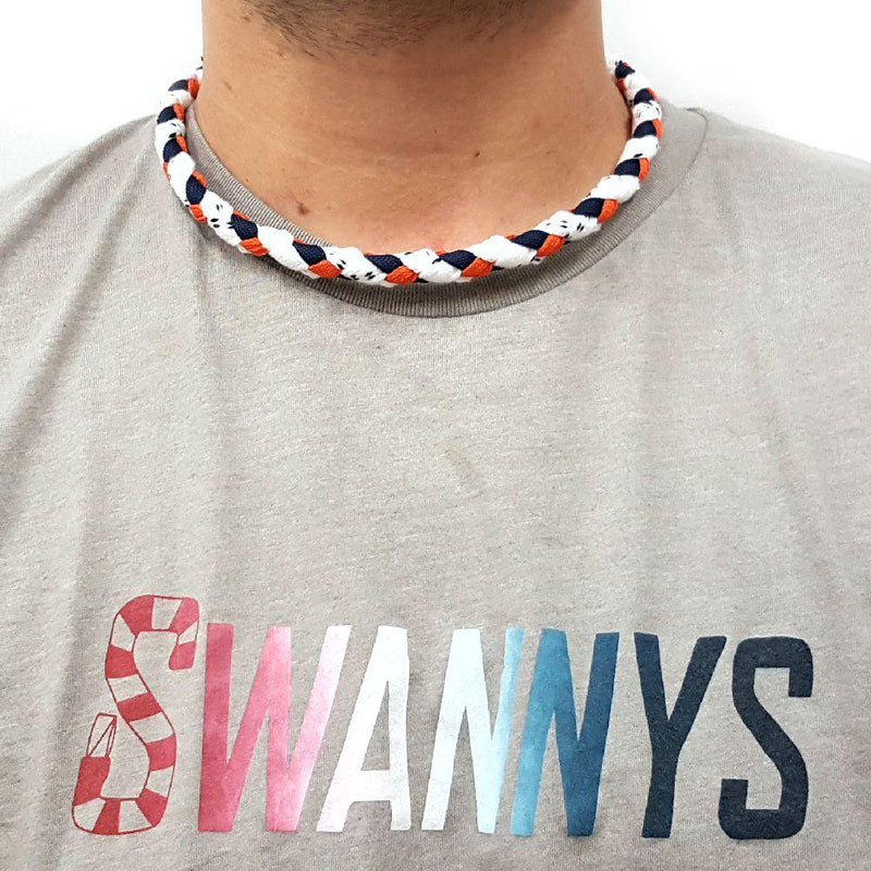 Hockey Lace Necklace - White, Navy Blue and Orange by Swannys