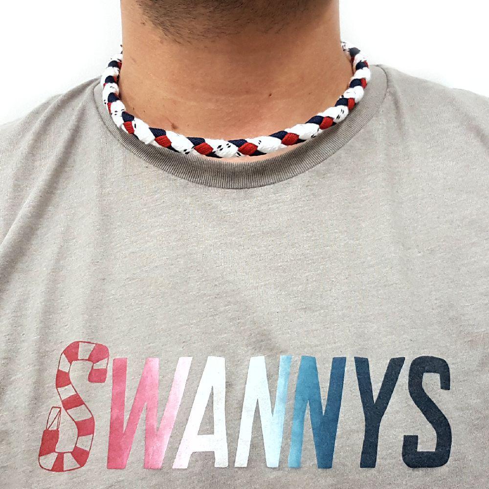 Hockey Lace Necklace - White, Navy Blue and Red by Swannys