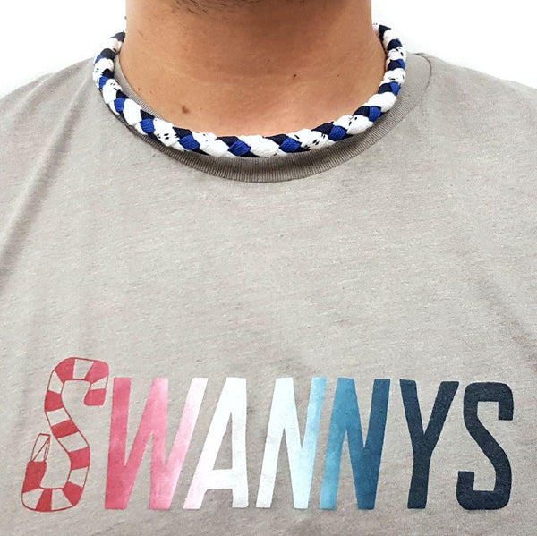 Hockey Lace Necklace - White, Navy Blue and Royal Blue by Swannys