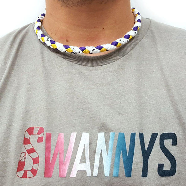 Hockey Lace Necklace - White, Purple and Gold by Swannys