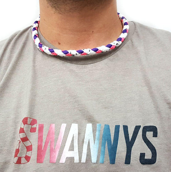 Hockey Lace Necklace - White, Purple and Pink by Swannys