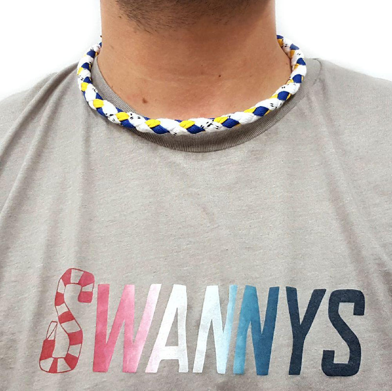 Hockey Lace Necklace - White, Royal Blue and Gold by Swannys