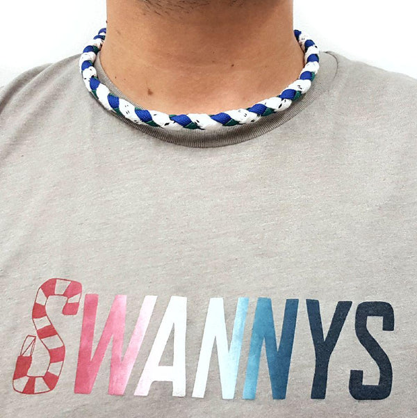 Hockey Lace Necklace - White, Royal Blue and Kelly Green by Swannys