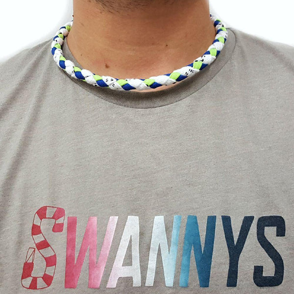 Hockey Lace Necklace - White, Royal Blue and Neon Green by Swannys