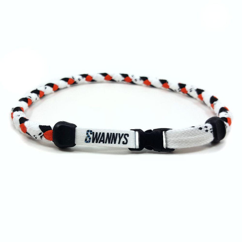 Hockey Lace Necklace - White, Black and Orange by Swannys