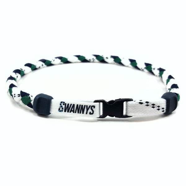 Hockey Lace Necklace - White, Navy Blue and Kelly Green by Swannys