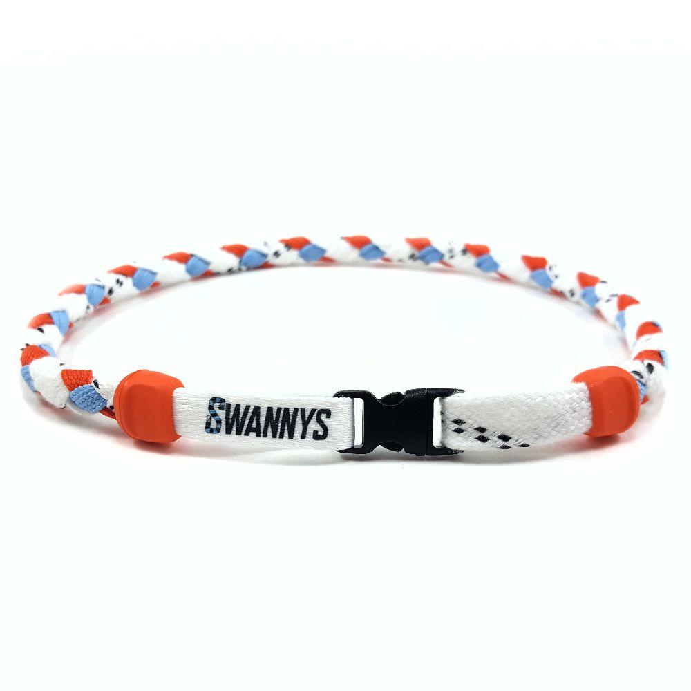 Hockey Lace Necklace - White, Orange and Light Blue by Swannys