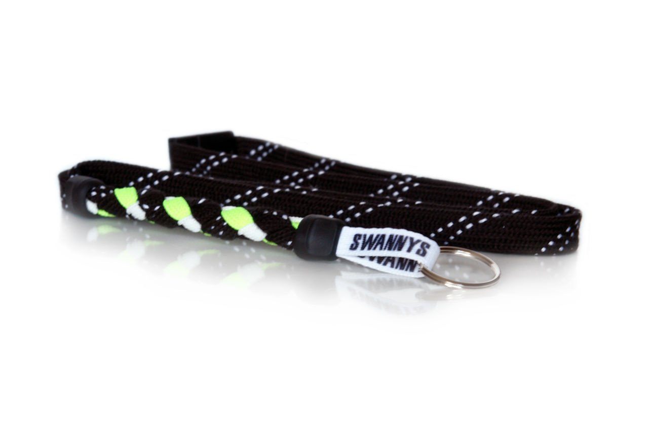 Black, Neon Yellow and White Hockey Lanyard - Swannys