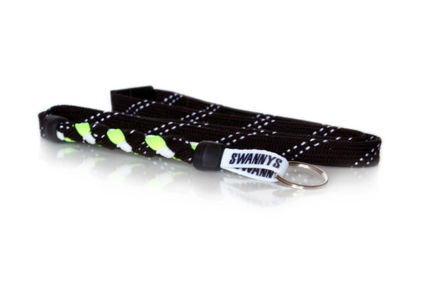 Black, Neon Yellow and White Hockey Lanyard - Swannys