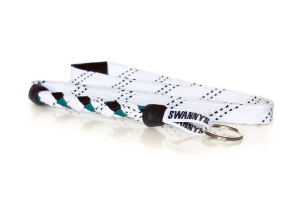 White, Black and Kelly Green Hockey Lanyard - Swannys