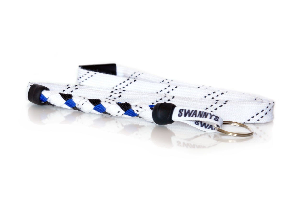 White, Black and Royal Blue Hockey Lanyard - Swannys