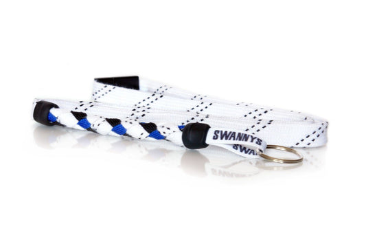 White, Black and Royal Blue Hockey Lanyard - Swannys