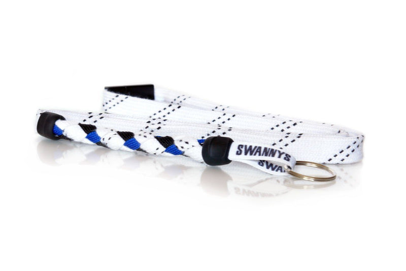 White, Black and Royal Blue Hockey Lanyard - Swannys